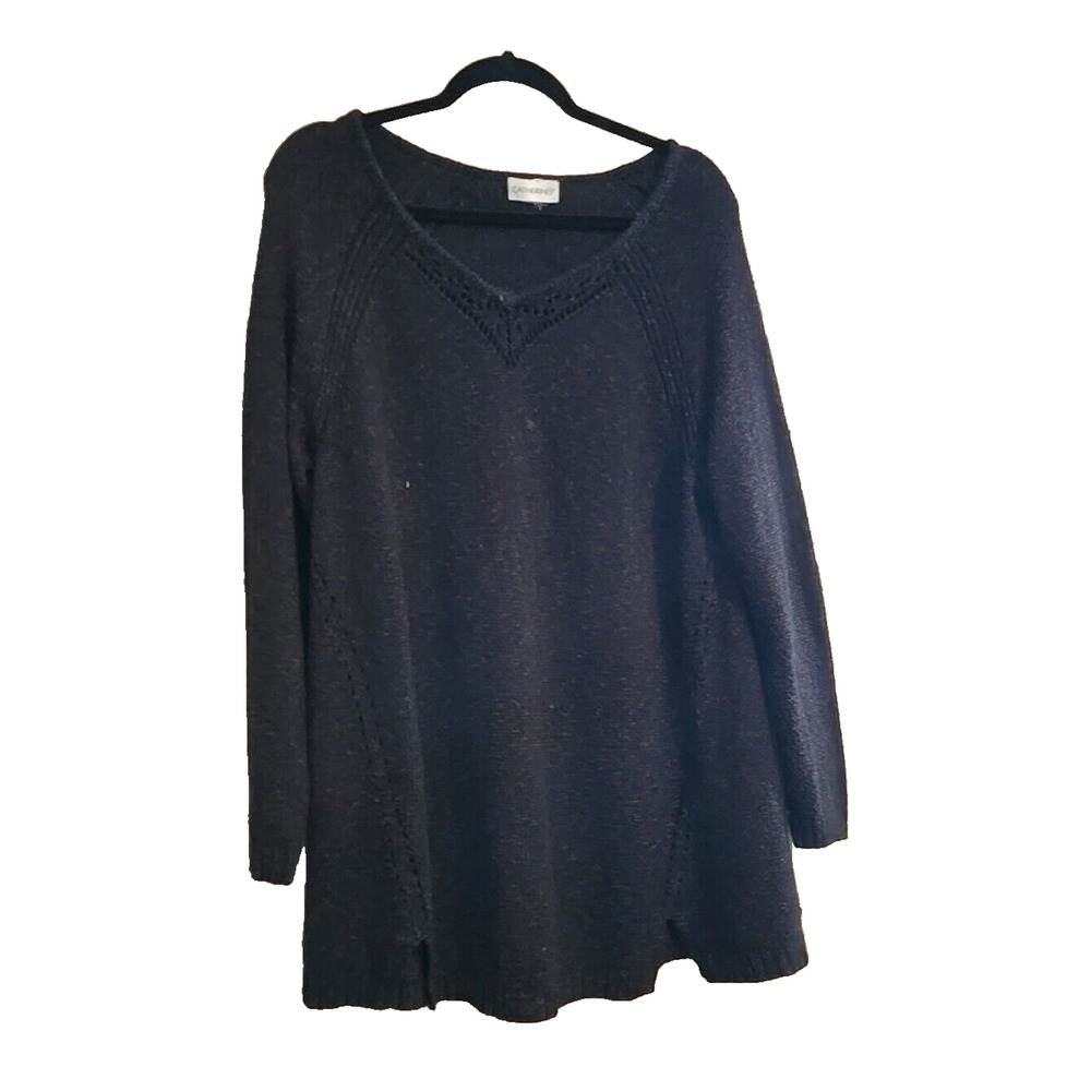 Catherines Black V-Neck Knit Long Sleeve Pullover Sweater Womans Size 3x
